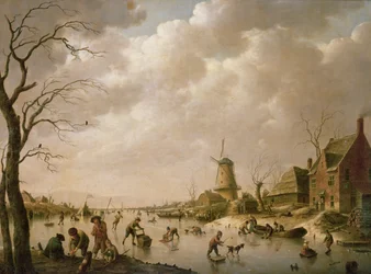 Schlittschuhläufer auf einem gefrorenen Kanal, 1779
